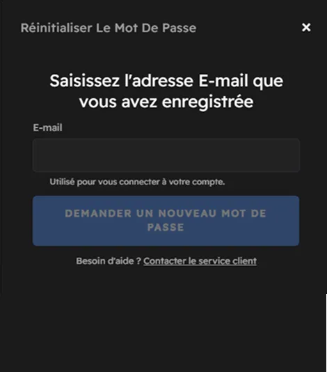 Réinitialisation du mot de passe avec adresse e-mail
